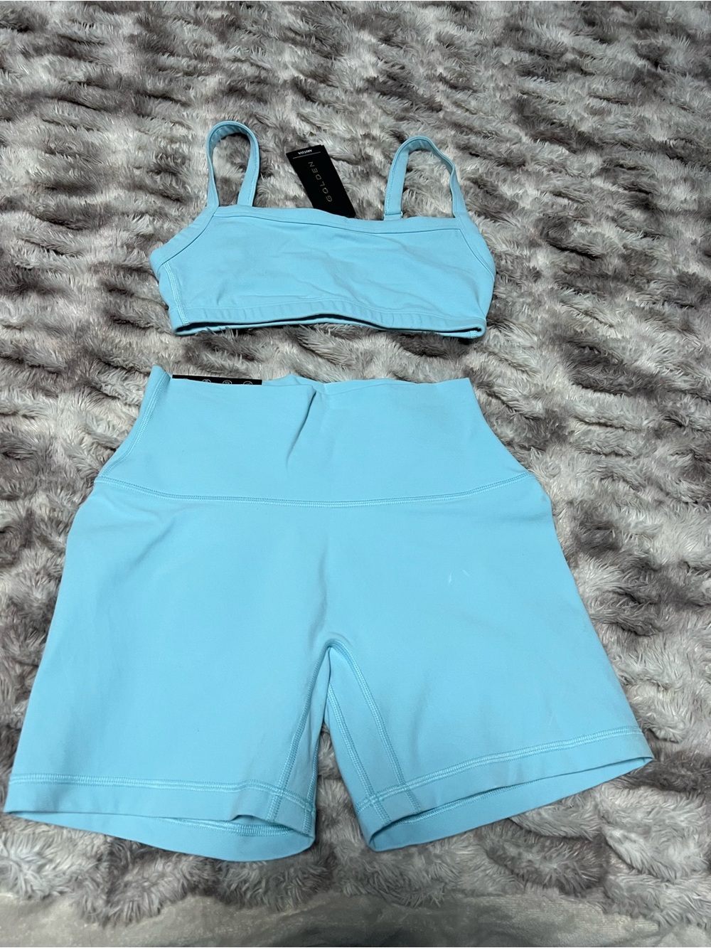 Light Blue Active Crop Top and High-Waist Bike Shorts Set